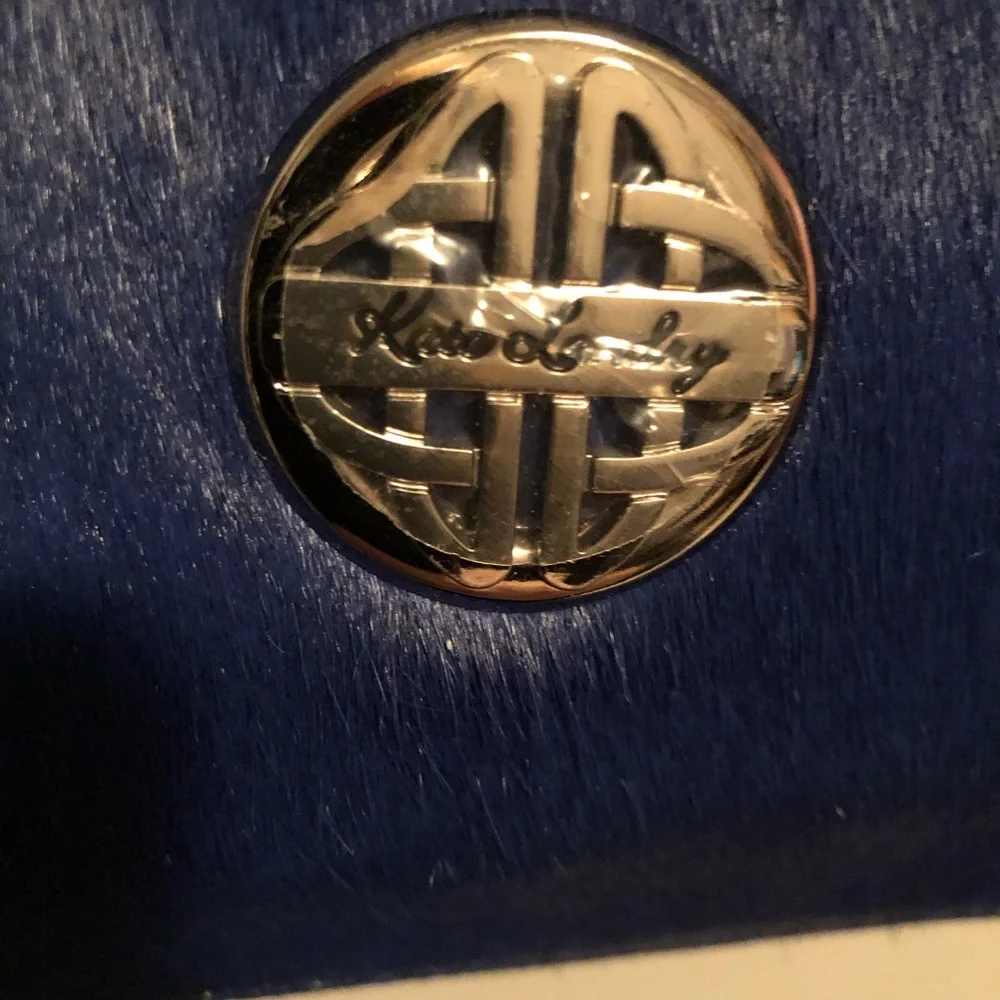 KATE LANDRY Royal Blue Genuine Leather‎ & Suede w/ Silver Hardware Handbag Purse - Picture 3 of 12